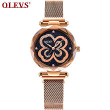 OLEVS 5889 Luxury Rose Gold Women Watches Starry Sky Rhinestone Clock Lady Dress Milanese Magnetic Strap bayan Drop Shipping